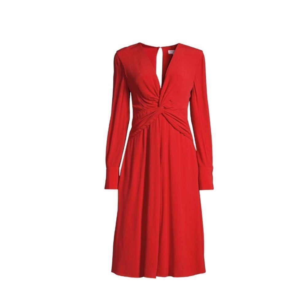 Equipment Femme Short Faun Red Twist Knot V Neck Midi Dress NWT Size 6 - Picture 3 of 15